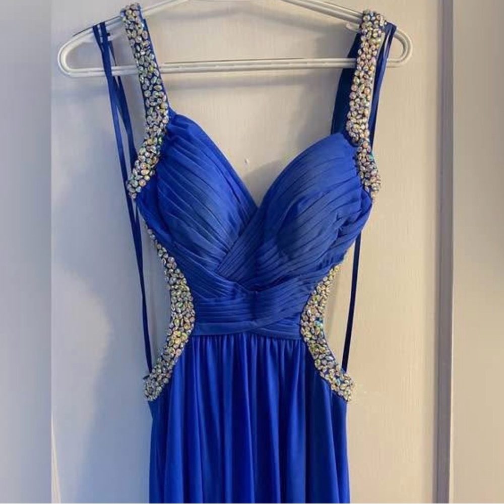 La Femme Royal Blue Embellished Maxi Dress
